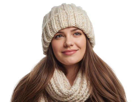 Portrait of a warmly dressed woman in winter attire against transparent backdrop showcasing - Powered by Adobe