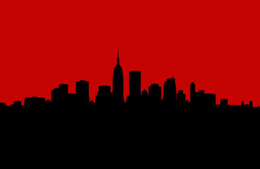 Fototapeta premium Bold city skyline silhouette against a striking red background