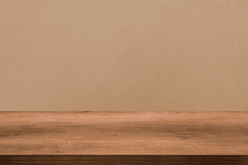 Empty wooden table top and color pink wall background for showing products and advertisers. Template mock up for display of product. product promotion in the wall. for display or montage.