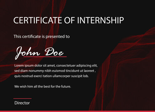 Modern Black and Red Internship Certificate Template for Professional Training and Achievement