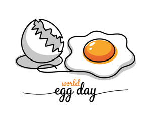 World egg day simple web banner, background. One continuous line drawing with text Egg Day.