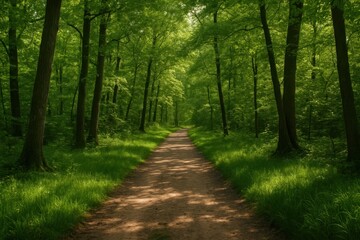 Obraz premium A serene pathway through a verdant forest, inviting exploration and tranquility