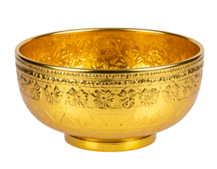 Handcrafted Thai Gold Bowl with Ornate Design 3D Perspective