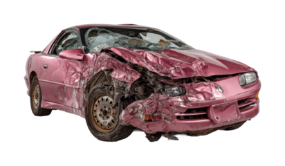 Car accident scene urban area vehicle damage daylight road safety awareness isolated on transparent background, png
