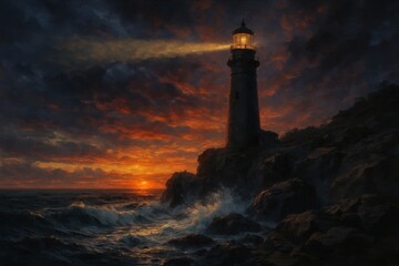 A Lighthouse's Vigil at Dusk