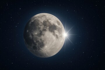 Obraz premium A luminous moon glows amidst a starry night sky, casting an ethereal light on its surface