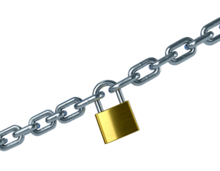 Locked Metal Chain Holding Credit Cards and Digital Password Symbols