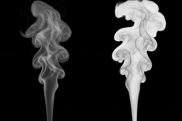 one white, one gray, standing against a black background