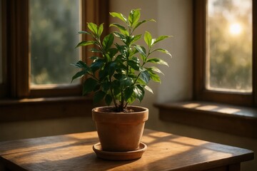 A lush green houseplant basks in the warmth of a sunlit window