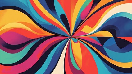 Retro Vintage Abstract Wave Background – 1970s Geometric Curves in Vibrant Colors