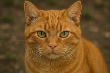Fototapeta premium An orange tabby cat gazes intently into the camera lens