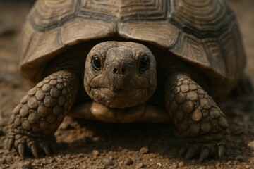 Obraz premium A solitary tortoise stands guard over its domain