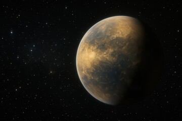 Obraz premium An isolated planet with a captivating blend of orange and brown hues, set against the vast expanse of space dotted with stars