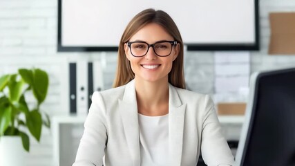 Professional businesswoman talking on video call corporate meeting online communication workplace interview in 4k - Powered by Adobe