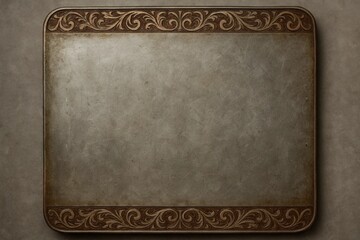 An antique-style frame with ornate wooden detailing set against a textured gray backdrop