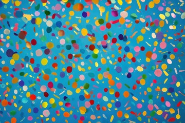 A vibrant tapestry of colorful confetti dots against a serene blue backdrop