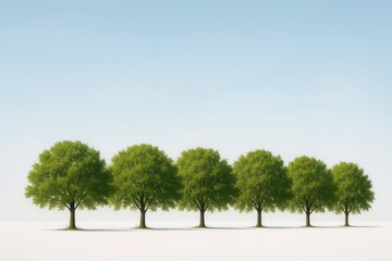 A serene line of green trees stands against a clear blue sky, symbolizing growth and tranquility