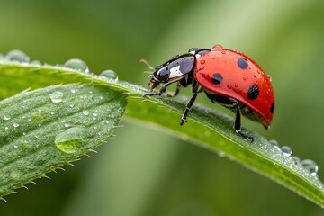 Close-up Ladybug on Clean Background, Vibrant Macro Nature Photography with Sharp Detail.