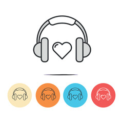 Obraz premium Music headphones with heart icon design in four distinctive color variations. Vector illustration