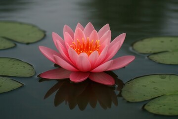 A Lone Pink Water Lily Blooms in Serene Waters