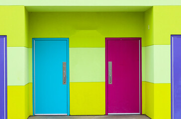 Colorful doors on a vibrant building