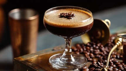 Elegant Espresso Martini: Coffee Cocktail with Beans Garnish