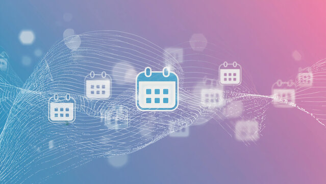 Abstract Calendar Icon Network on Pink and Blue Gradient Backdrop