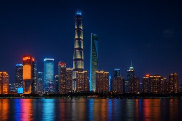 Modern City Skyline at Night - Ai generated 