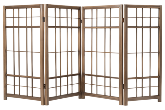 Wooden lattice folding screen isolated on a transparent background