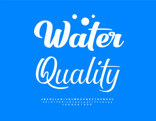 Vector Trendy Emblem Water Quality. Beautiful White Font. Fashion Calligraphy Alphabet Letters and Numbers set 