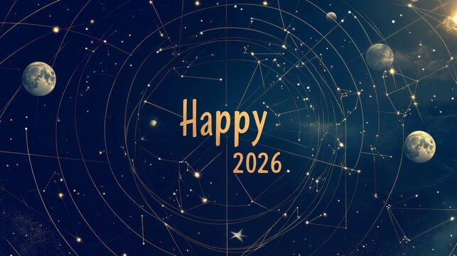 A picture of the night sky with the words Happy 2016 written in gold