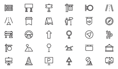 Street signs outline icon set. Guidance line icon set. Contains icons related to guidance, direction, and more. Vector illustration. editable stroke