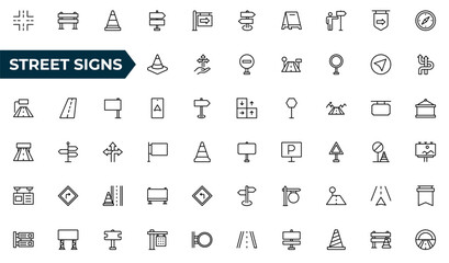 Street signs outline icon set. Guidance line icon set. Contains icons related to guidance, direction, and more. Vector illustration. editable stroke