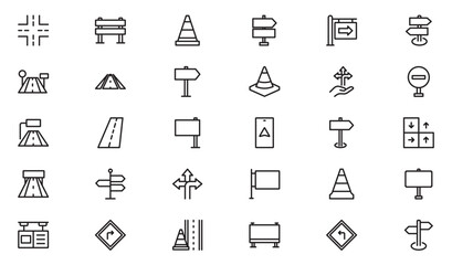 Street signs outline icon set. Guidance line icon set. Contains icons related to guidance, direction, and more. Vector illustration. editable stroke © Iconfly