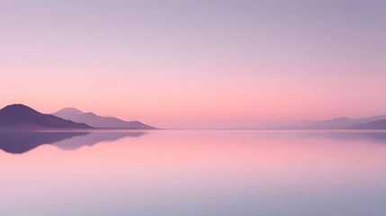 Fototapeta premium A soft glowing frozen lake horizon with pastel reflections in the sky