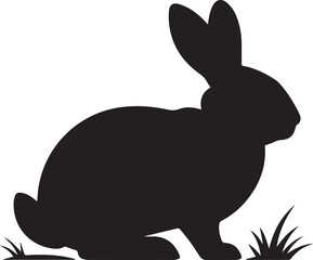 black rabbit silhouette vector illustration in minimal style with grass nature outline animal design