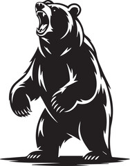 black and white stylized roaring bear vector illustration with bold lines for wildlife logos and adventure designs