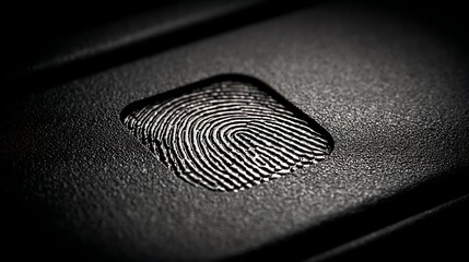 A close-up of a fingerprint on a dark surface, with a blurred background.