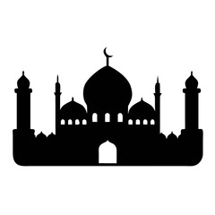 Minimalist Black and White Mosque Silhouette .Islamic Domes and Minarets Vector