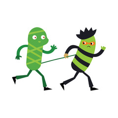 Monster Three-Legged Race Humorous Silhouette Design