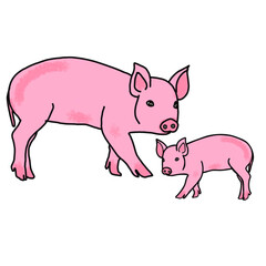 vector illustration of a pig with piglet
