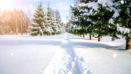 Winter path through snowy trees