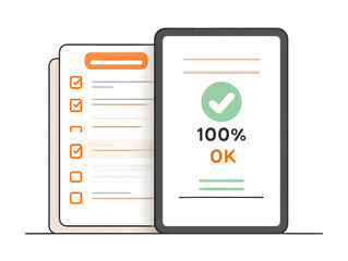 Flat Design Checklist on Screen with 100% OK