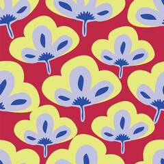 Seamless floral pattern, colorful ditsy print, abstract ornament in retro folk motif. Pretty decorative art botanical design of hand drawn large, small flowers, leaves, wild herbs. Vector illustration