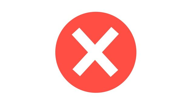 Rejected checkmark on failed email delivery icon in cartoon animation. Error mail notification symbol and confirmation sign. Digital marketing validation and newsletter verification. Alpha channel.