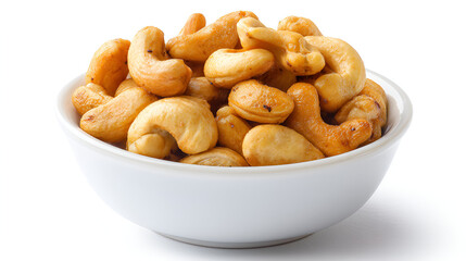 Fototapeta premium Bowl full of roasted cashews, golden brown, shiny, and ready to eat. Perfect snack for any occasion.