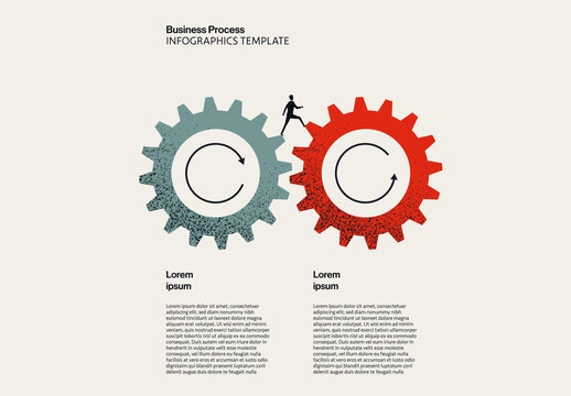 Business Process Infographic Template with Large Gears and Businessman