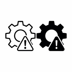 Mechanical gears with warning symbols indicating system error or malfunction