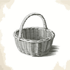 Obraz premium Woven willow basket with handle isolated on white background