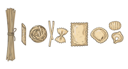 Assorted Pasta Collection: Spaghetti, Penne, Tagliatelle, and More Delicious Shapes